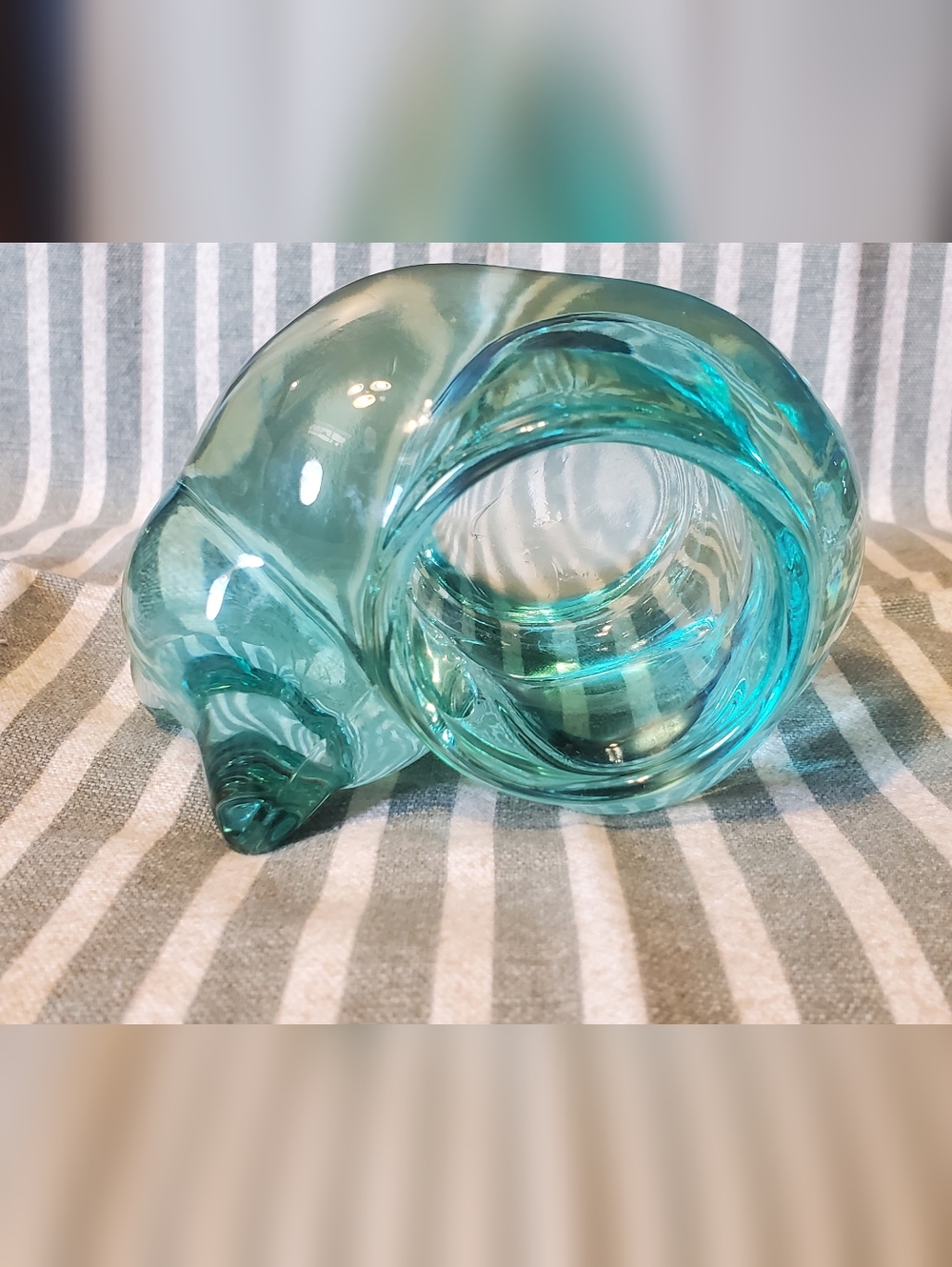 Teal Sleeping Cat Votive Tea Light Candle Holder - Picture 3 of 12